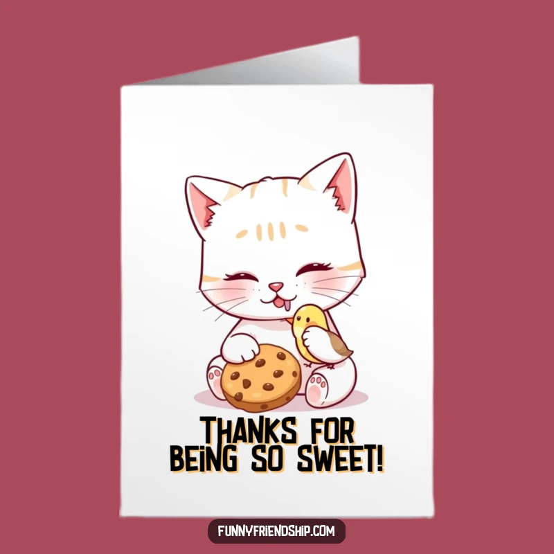 Free Printable Thank You Card: Cat Bird Share, Downloadable Grateful Kindness