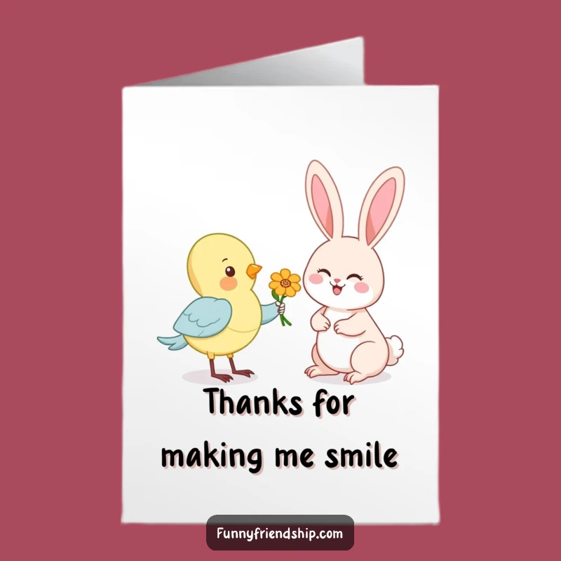 Free Printable Thank You Card: Funny Bird Gifts Flower to Grateful Rabbit, Downloadable
