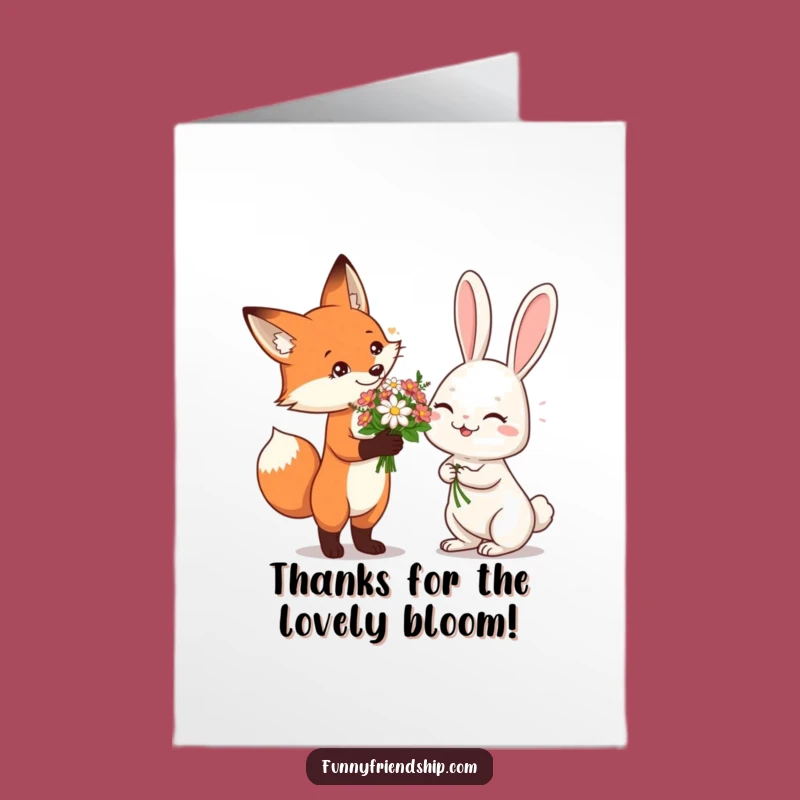 Free Printable Thank You Card: Fox & Rabbit Flowers, Grateful Downloadable Gift with a Smile