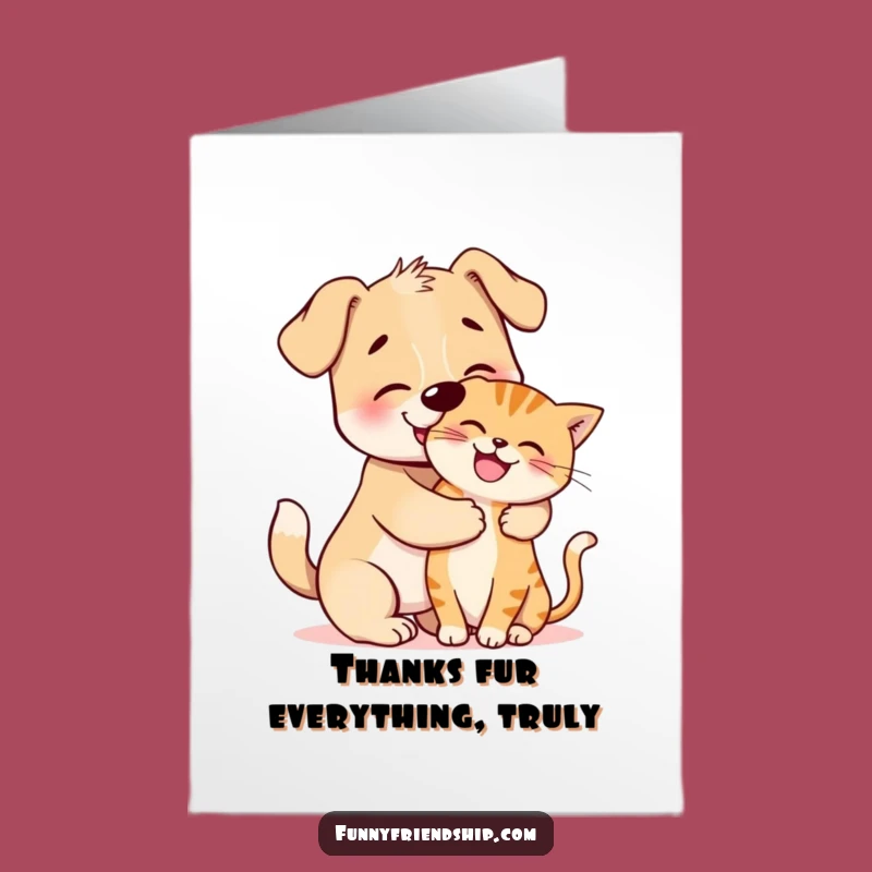 Free Printable Dog & Cat Hug Thank You Card: Funny Downloadable Gift to Show Appreciation