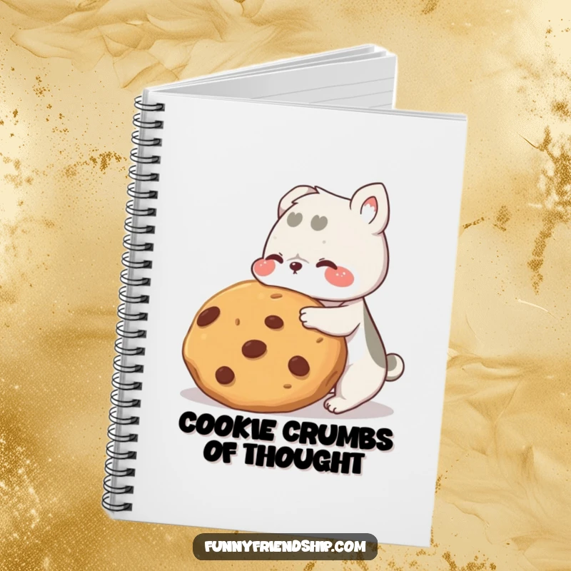 Funny animal friends notebook, cover art of two characters sharing a giant cookie, ideal for journaling and creative humor.
