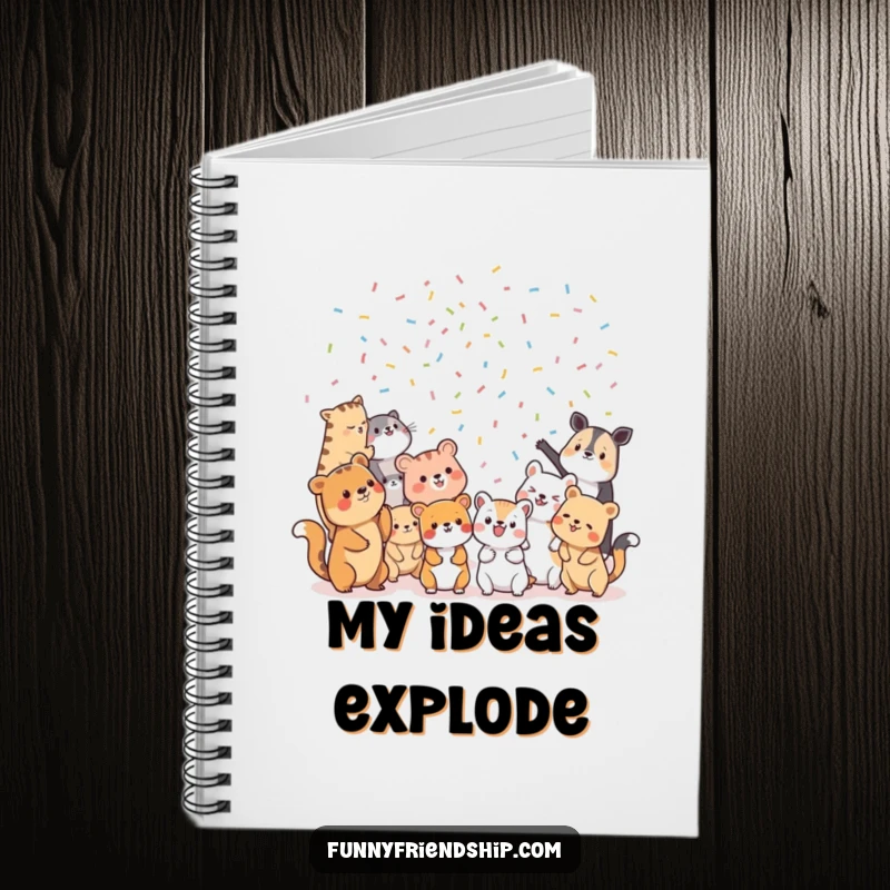 Funny Notebook: Diverse animal characters tossing confetti at each other, ideal for jotting down party ideas and fun notes.