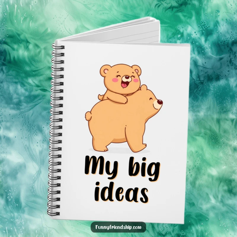 Funny Notebook: A small bear giggles riding piggyback on a larger bear, perfect for jotting down sweet and humorous notes.