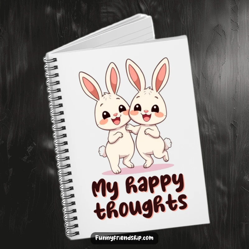 Funny Notebook: Two cute bunnies smiling and dancing, a delightful cover for capturing notes, dreams, and cheerful thoughts.