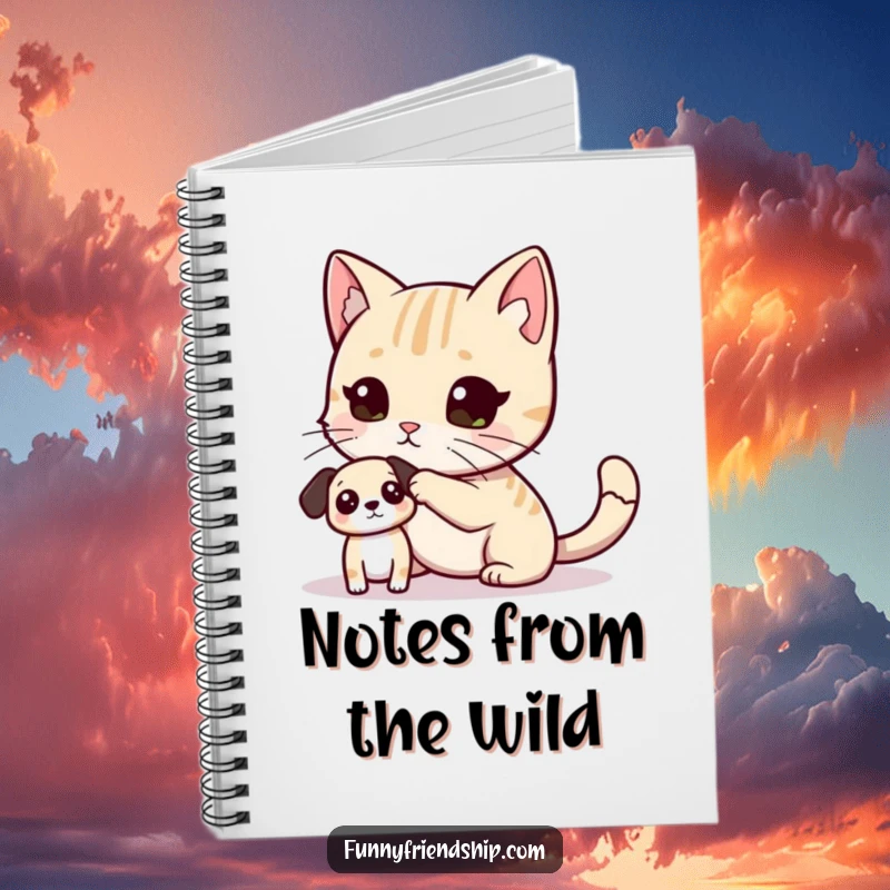 Funny Notebook with a cat playfully pawing a dog, great for jotting down notes with a humorous pet twist.