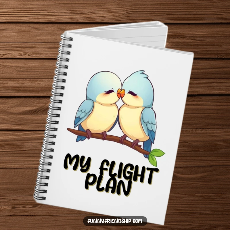 Funny love birds notebook cover, two birds nuzzling, ideal for journaling with a romantic and humorous theme.