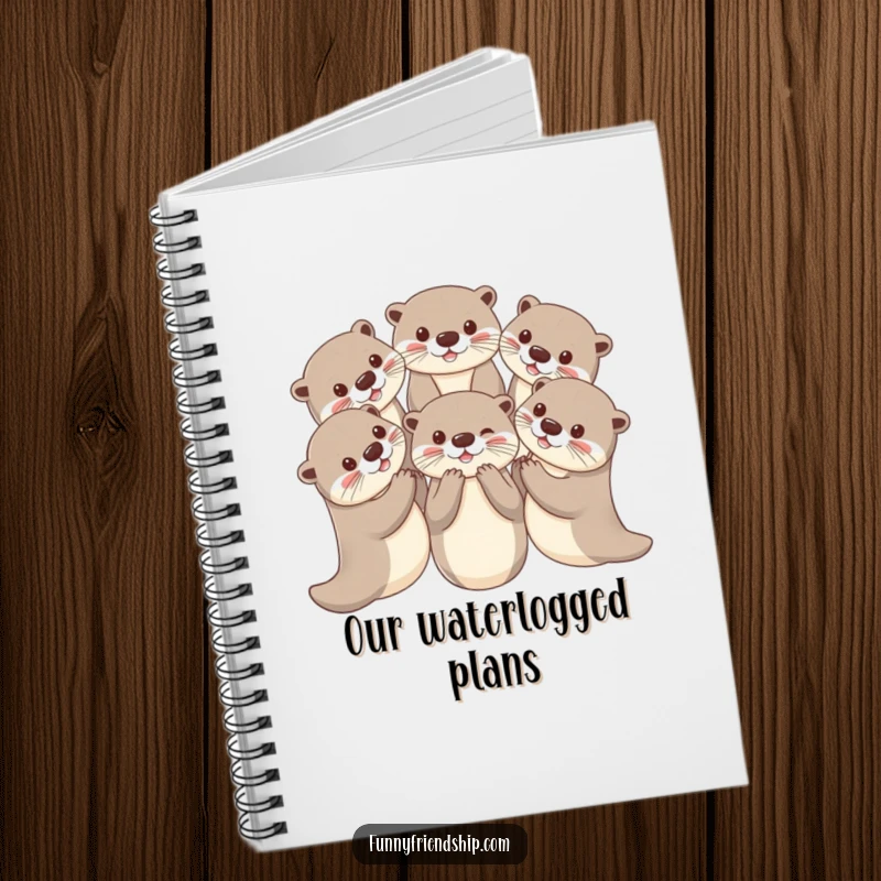 Funny otter notebook with playful otters holding paws in a circle, a cute and functional stationery item.