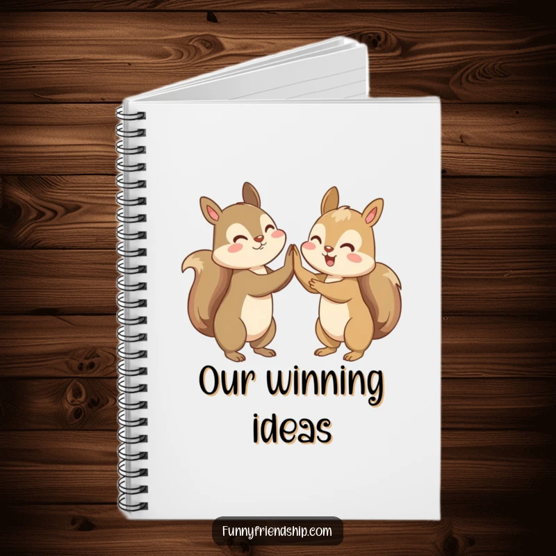 Funny notebook featuring two squirrels enthusiastically high-fiving, perfect for jotting down celebratory ideas.