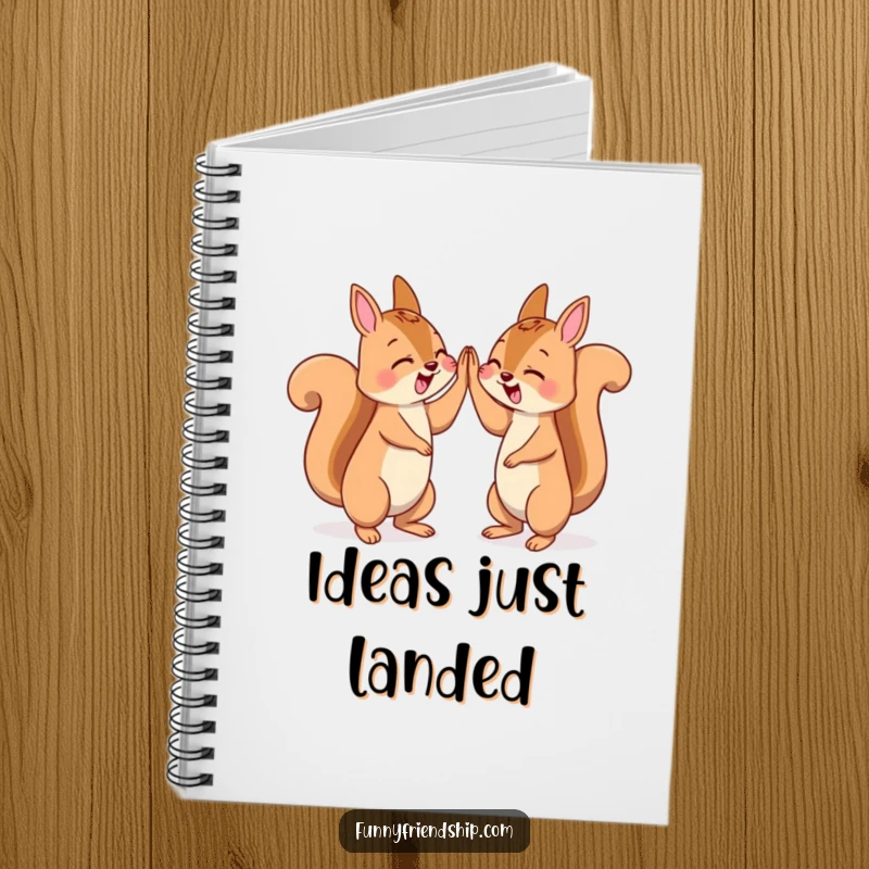 Funny notebook with two squirrels giving a high five, ideal for journaling and jotting down ideas.