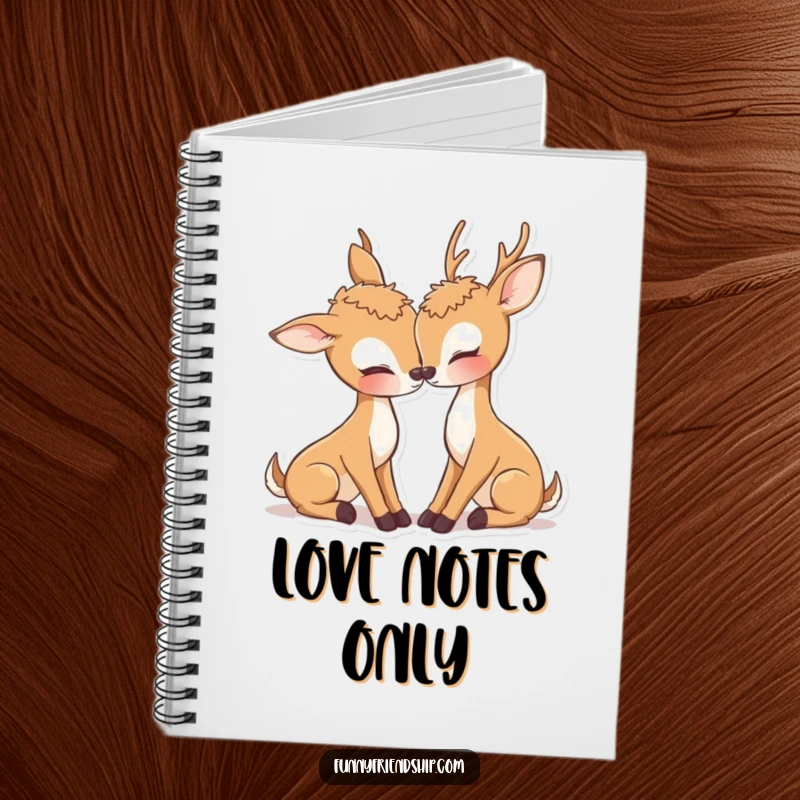 Adorable deer notebook with two deer characters nuzzling affectionately, perfect for writing love notes and sweet thoughts.