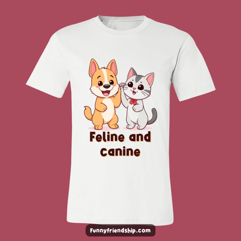 Funny Dog and Cat High Five T-Shirt: Friendship Tee for Pet Lovers