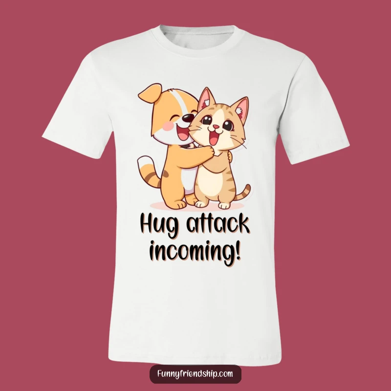 Funny Dog Cat Hug T-Shirt: Wear Your Love for Pet Antics with Humor