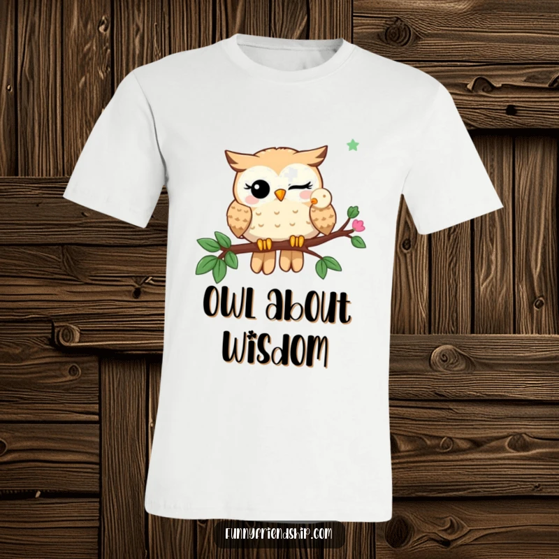 Funny T-Shirt: A winking owl shares a branch with another owl, portraying wise friendship and delightful, subtle humor.