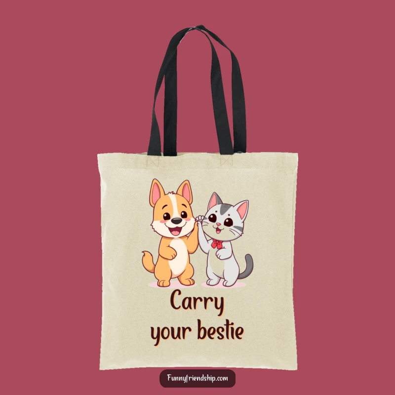 Funny Dog and Cat High Five Tote Bag: Friendship Accessory for Pet Enthusiasts