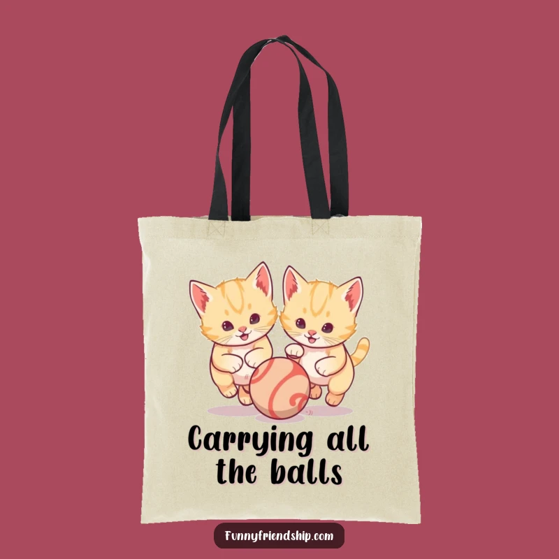 Funny Kitten Tote Bag: Playful Cat Ball Chase Canvas Bag, Unique Gift