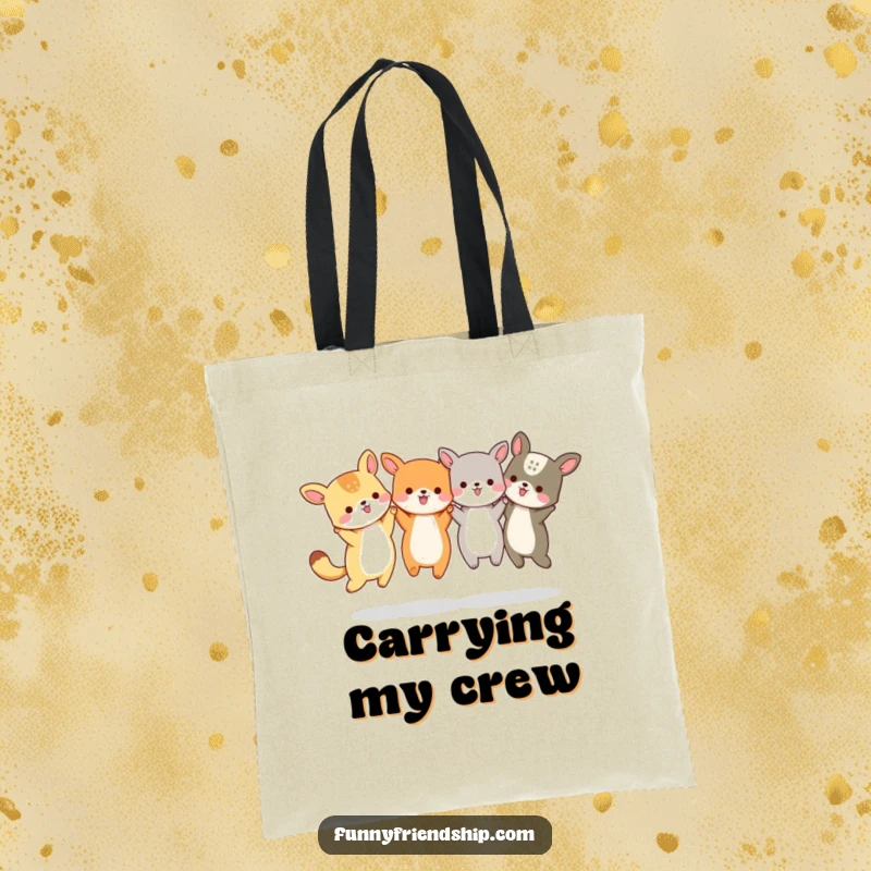 Funny Animal Friends Jumping Tote Bag: Animals holding hands and jumping, cheerful and fun, great for shopping, a funny gift.