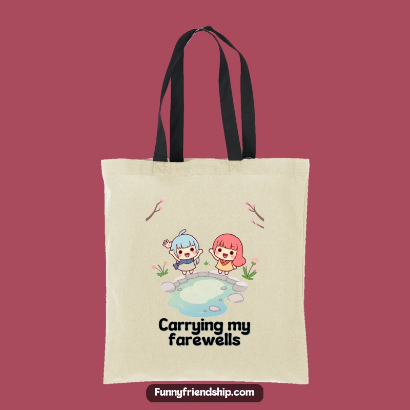 Funny Farewell Tote Bag: Waving Characters Canvas Bag, Unique Gift