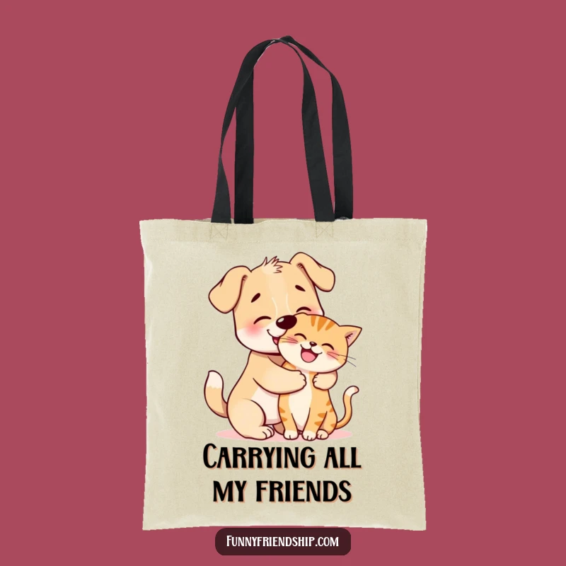 Funny Dog and Cat Hug Tote Bag: Carry Your Essentials with Adorable Style