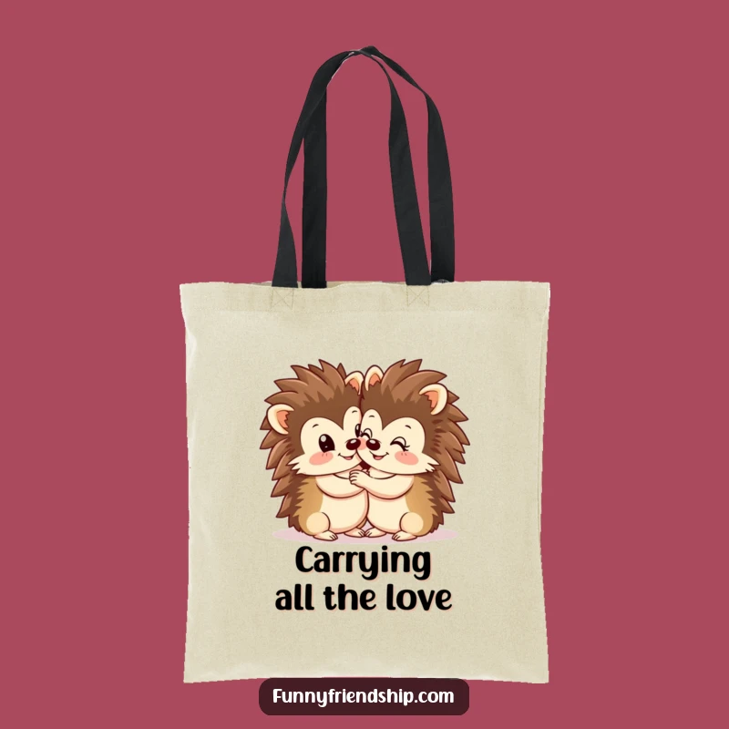 Funny Hedgehog Hug Tote Bag - Cute Reusable Shopping Bag for Animal Lovers