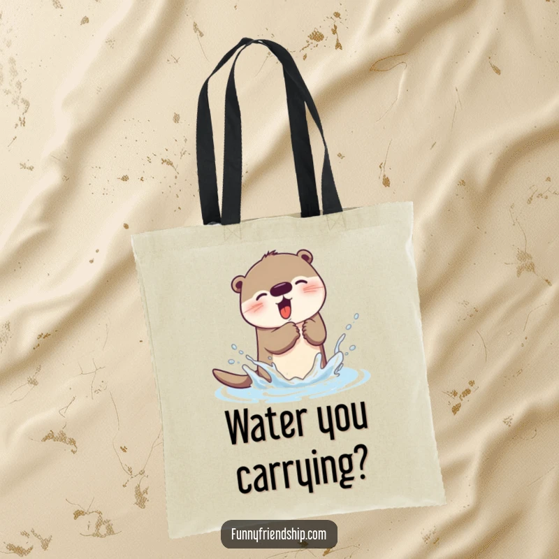 Funny otter tote bag with a playful otter character splashing water, ideal for a humorous and practical gift.