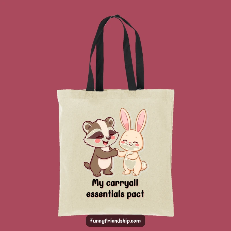 Funny Badger and Rabbit Handshake Tote Bag: Carry Your Deals with a Smile